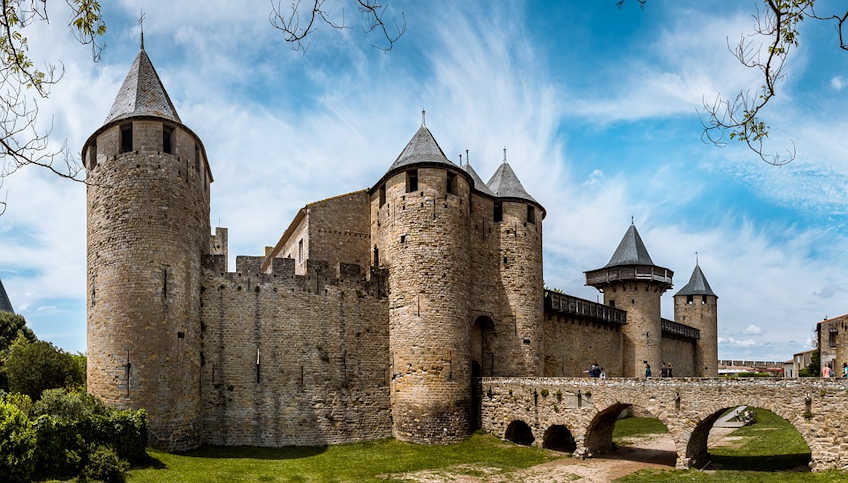 View Of Park Outside The Fortress Town Of Carcassonne In Southern